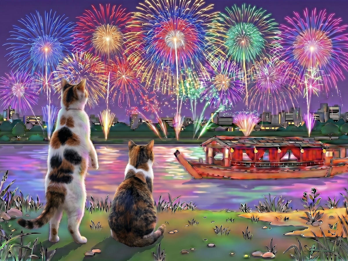 猫と花火